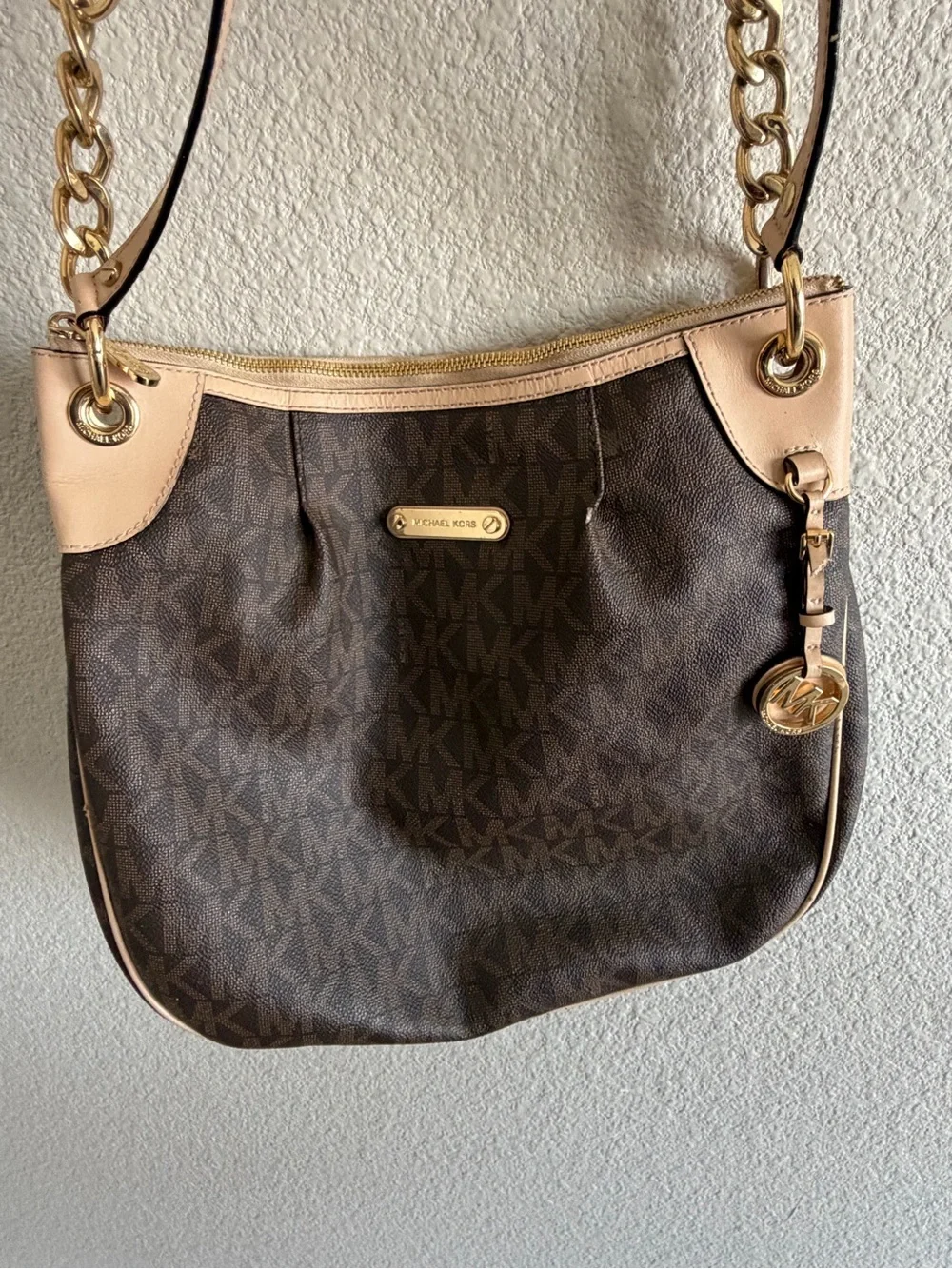Michael Kors Brown and Cream Signature Logo Shoulder Bag